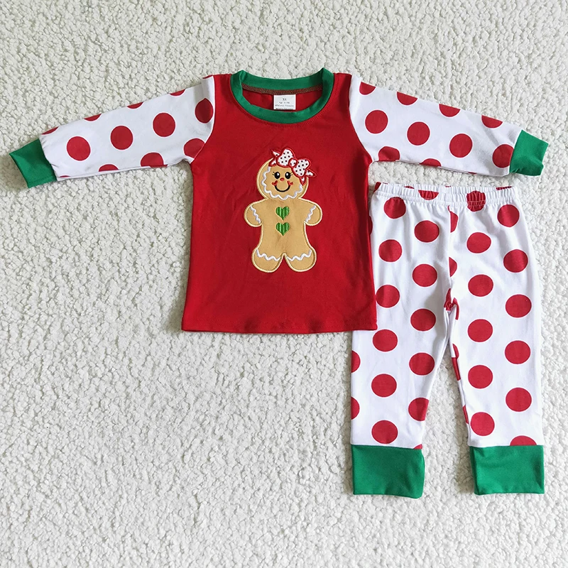 roupas crianças definir bordado gingerbread pontos calças crianças pijamas pijamas