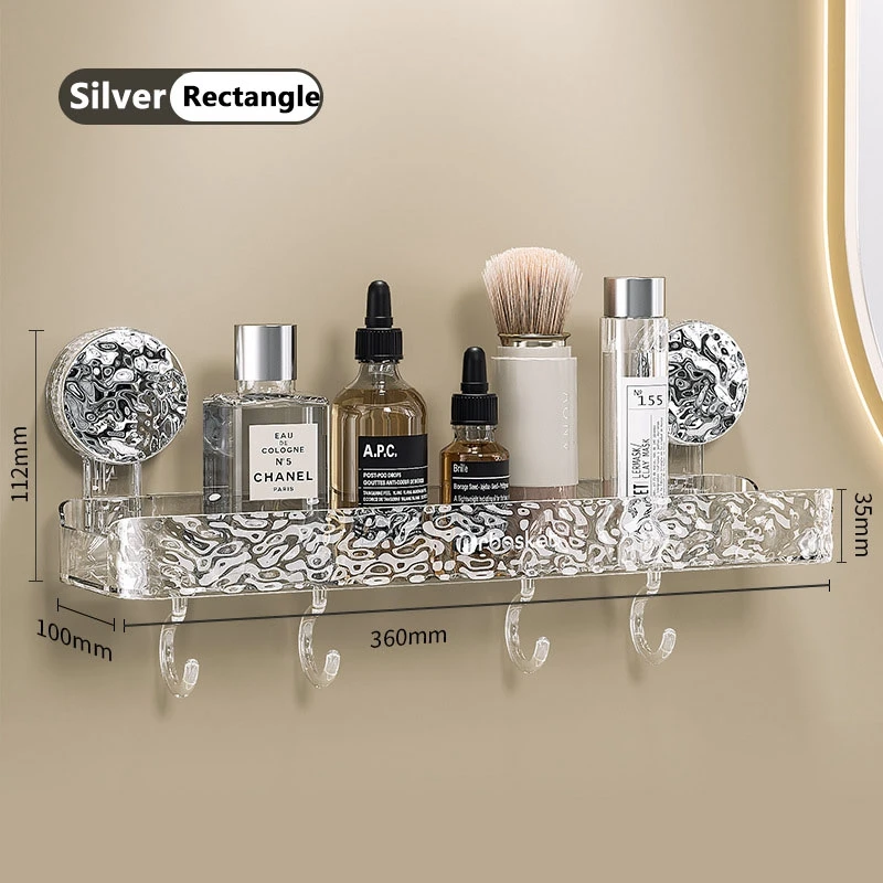 QZJIJISEN Glacier Pattern Suction Cup Shelf - No-Drill Bathroom Organizer, Clear Acrylic Rack With Multiple Baskets, 2024 New Design
