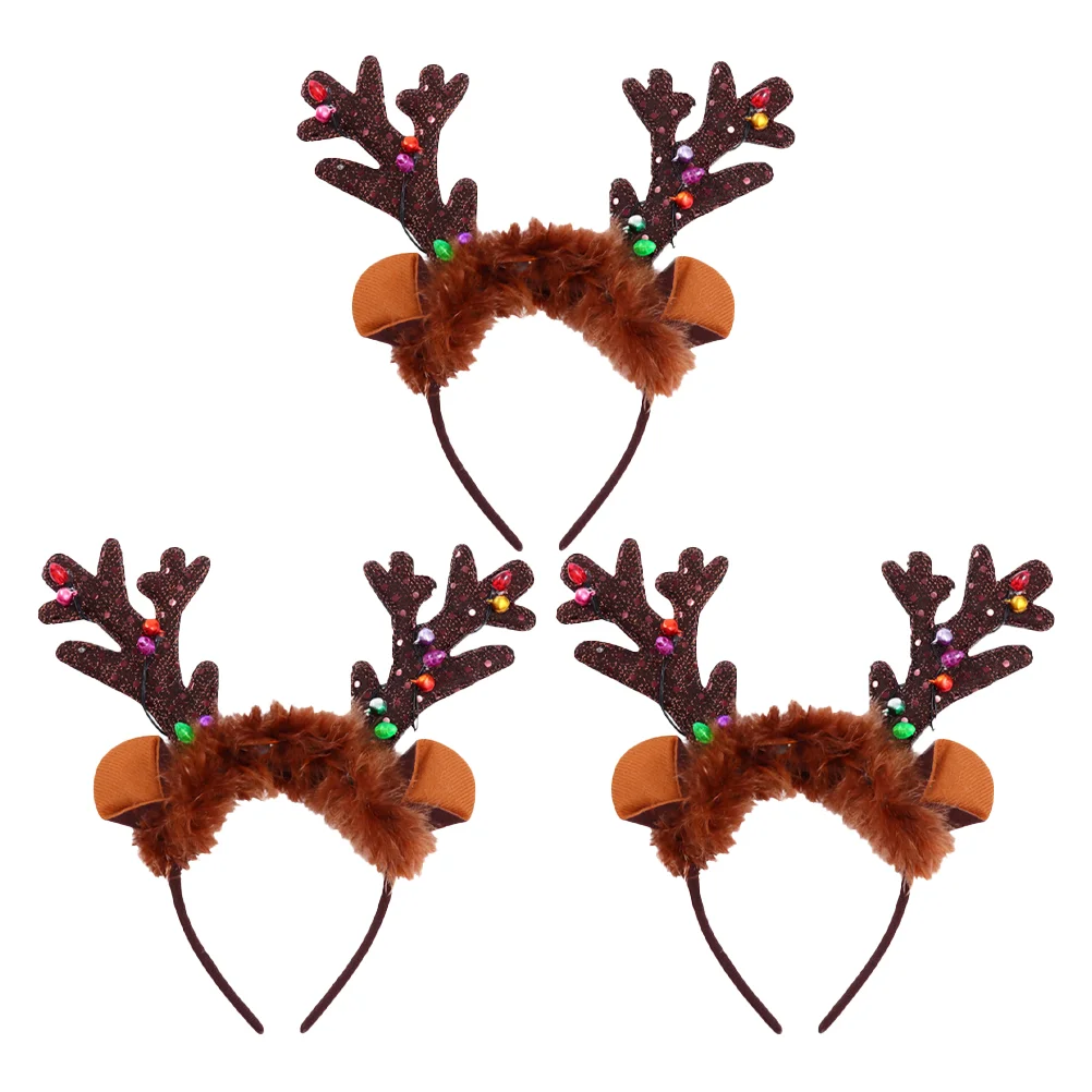 

3pcs LED Antler Headband Light Holiday Reindeer Hair Headpiece Plush Xmas Party Favor for Christmas Costume