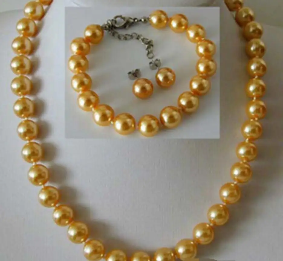 

Yellow Golden South Sea Shell Pearl 18KWGP Clasp Necklace Bracelet Earrings