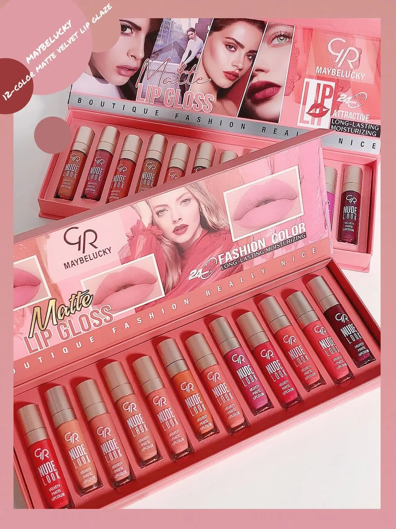 New 12PCS Lip Glaze Set Matte Mist Velvet Lip Gloss Set Long-Lasting Non-Stick Cup Non-Fading Lipstick Nude Liquid Lipstick
