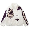 Hip Hop Fleece Fuzzy Jacket Embroidery Skull Skeleton Bones Patch Lambswool Fuzzy Fluffy Coats 2023 Harajuku Thick Warm Jackets 3