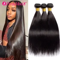 PerisModa 100% Straight Human Hair Bundles 1/3/4 Pcs Weave Bundles Human Hair Extensions Brazilian Remy Natural Black Human Hair 1