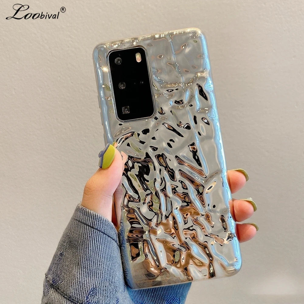 Placcatura Tin Foil Silver Case Per Samsung Galaxy A52 A14 A13 A32 A51 A50 A22 A23 A20 A23 A12 A04 A20S Water Ripple Soft Tpu Cover