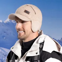Versatile Soft Earflap Woolen Hat Anti-cold Plush Knitted Elastic Hat Solid Color Headgear Ear Protection Peaked Cap Outdoor
