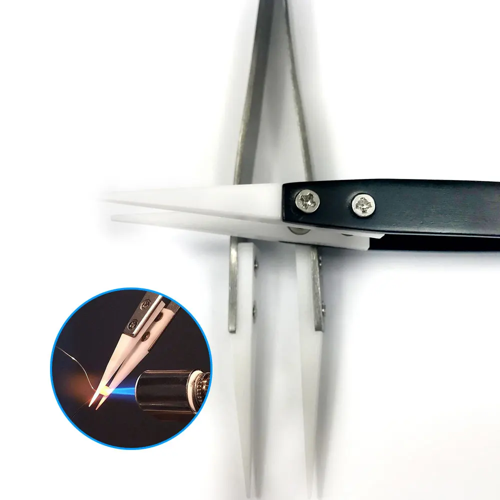 Precision Ceramic Tips Tweezers Anti-static Straight Aimed Tweezers Stainless Steel Handle High Temperature for Pinching Coils precision tweezers esd anti static tweezers soldering tweezers ceramic tweezers
