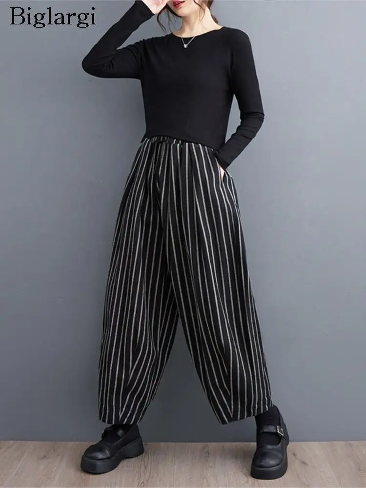 

Oversized Autumn Pants Women Striped Print Loose Harem Ladies Trousers Fashion Casual Wide Leg Woman Pants 2023