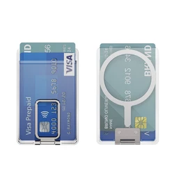 Magnetic Clear Wallet Case with Strong Adsorption and Foldable Stand Card Holder (Silver)