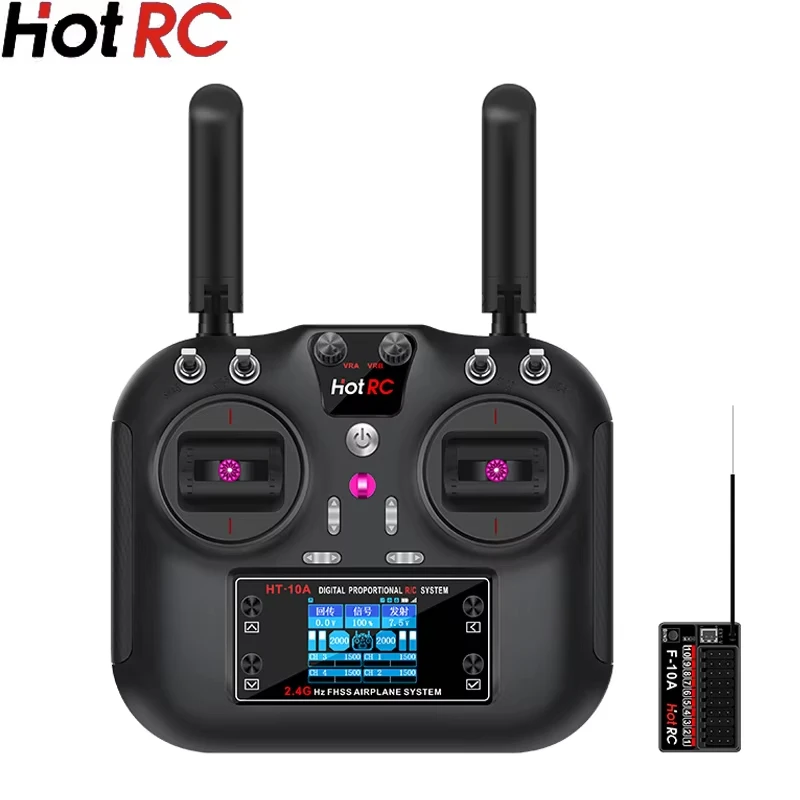 RC Plane Remote Controller Radio Controller RC Car HOTRC HT-10A Ten Channel Color Screen Remote Control for Remote Control of Model Aircraft and Car Models Drone FPV