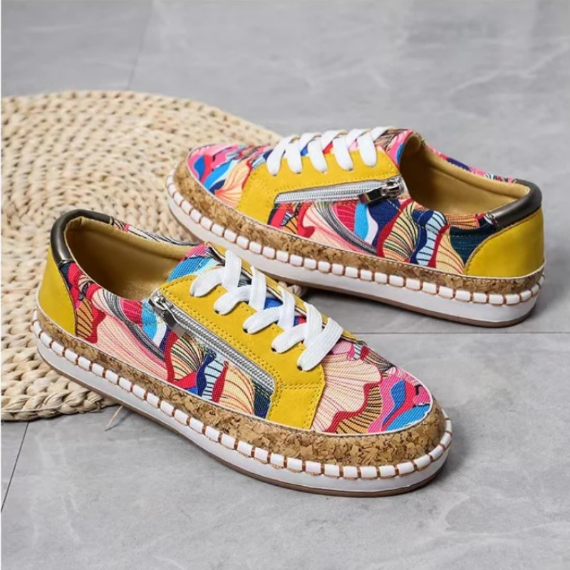 Women Shoes Luxurious Canvas Shoes Pattern Anti Slip Casual Shoes Breathable Vulcanized Shoes Fashion Women Sneakers Sizes 35-43