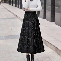 Winter Warm Down Cotton Skirts Women 2022 Autumn Thicken Long A-Line Skirt High Waist Windproof Butoon Skirts
