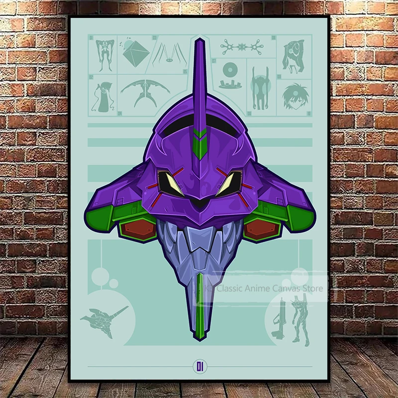 Vintage Anime Neon Genesis Evangelion Aesthetic Canvas Wall Art