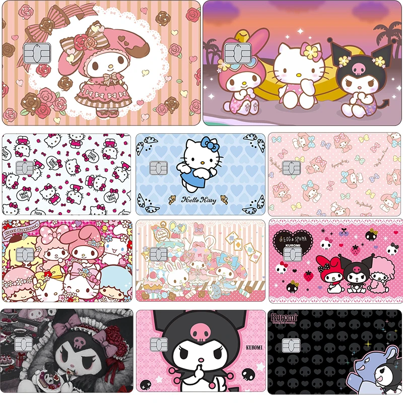 

16 Models Hellokitty Card Stiker Anime Credit Debit Matte Skin Sticker Kuromi Melody Cartoon Pvc Game Card Patches Cute Toy Gift