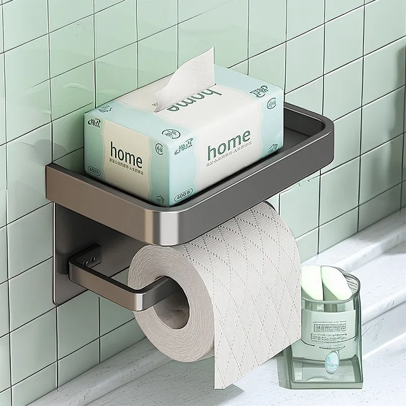 Aluminum Alloy Toilet Paper Holder Wall Mount WC Storage Organizer Roll Paper Phone Shelf Holder Bathroom Accessories 3