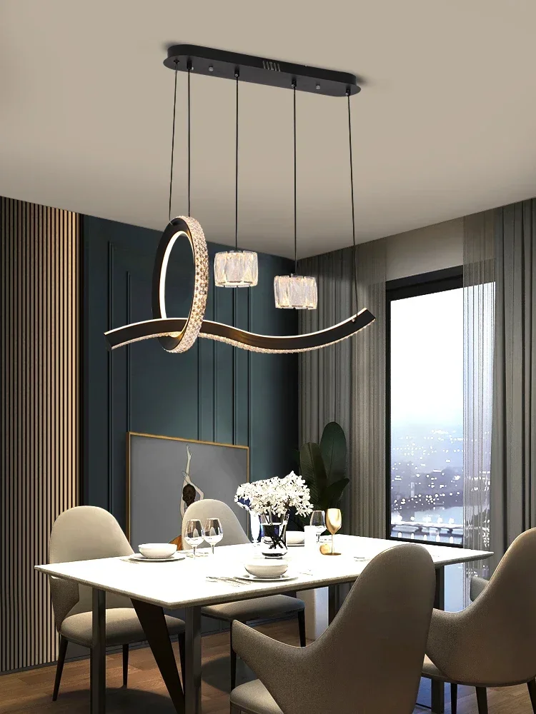 

Modern Minimalist Dining Room Lamps New Strip Household Light Luxury Dining Room Bar Table Crystal Chandelier