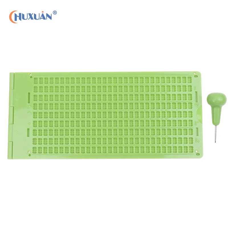 9 Lines 30 Cells Practical School Plastic Braille Portable Writing Slate With Stylus Green Braille Writing Slate WIth Pen