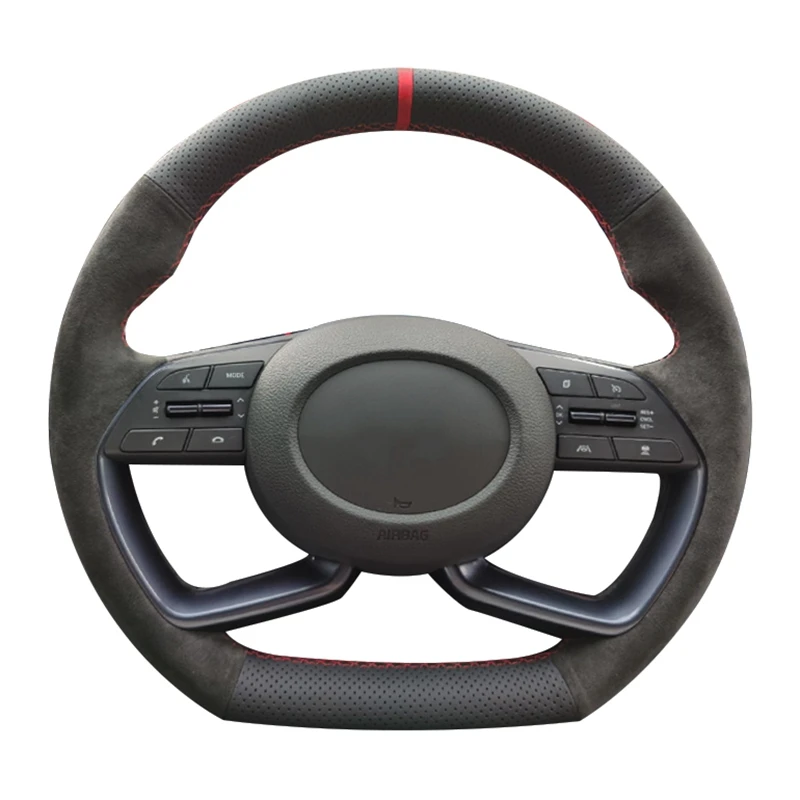 

Hand Sewing Non-Slip Black Genuine Leather Suede Car Steering Wheel Cover For Hyundai Sonata Dn8 10th 2020 Car Accessories
