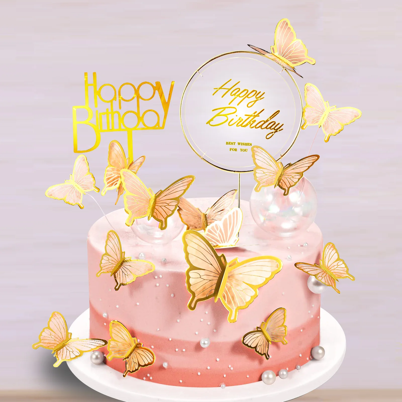 Lot De 25 Décorations De Gâteau D'anniversaire En Forme De Papillon 3D Pour Fête Prénatale, Anniversaire, Fournitures De Fête Papillon Or Rose