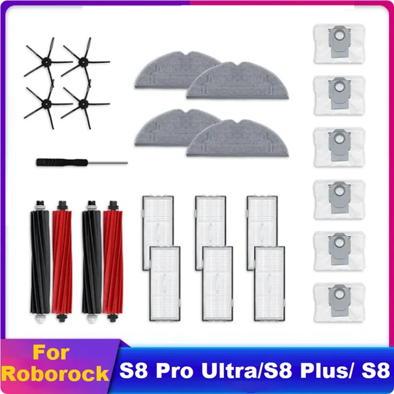 

Набор деталей для робота Roborock S8 / S8 Pro Ultra / S8 +, сменная основная боковая щетка, фильтр НЕРА, насадка на швабру, пылесборник