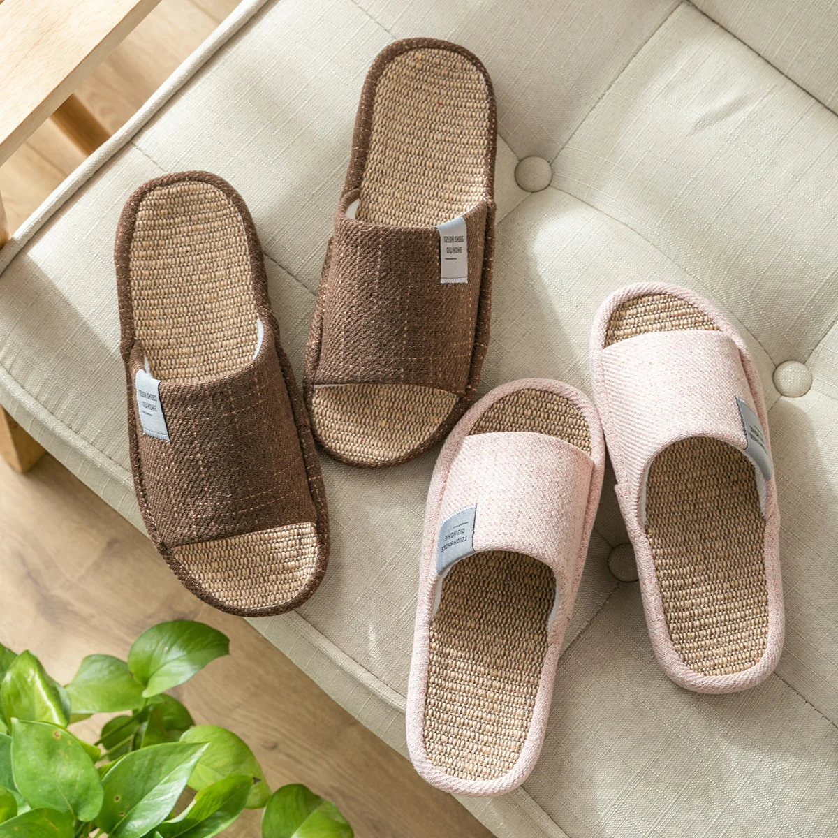 Summer Women Home Slippers Linen Summer Lightweight Flat Sandals Breathable Comfortable Non-Slip Slides Indoor Men Slippers