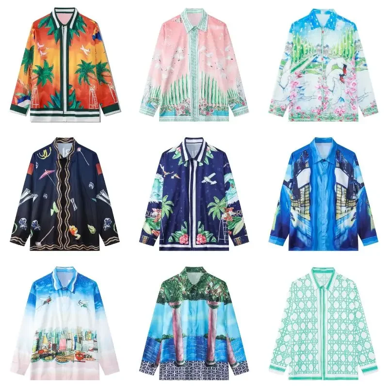 

2023fw Casablanca Shirt Dog Swan Classic Logo Print Long Sleeves Tops Beach Sport Holiday Casual Cotton Clothing Casa