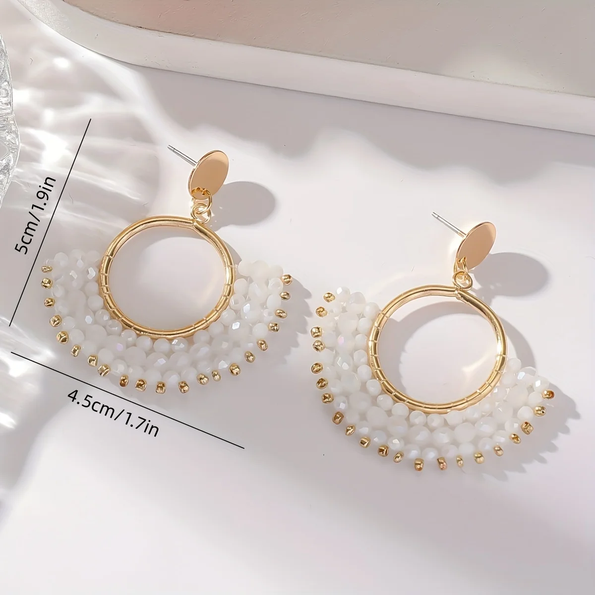 1 Pair of Bohemian Pendant Earrings, Fan Tassel Design Inlaid with Rhinestones, Fashionable Women's Jewelry Casual New 2024