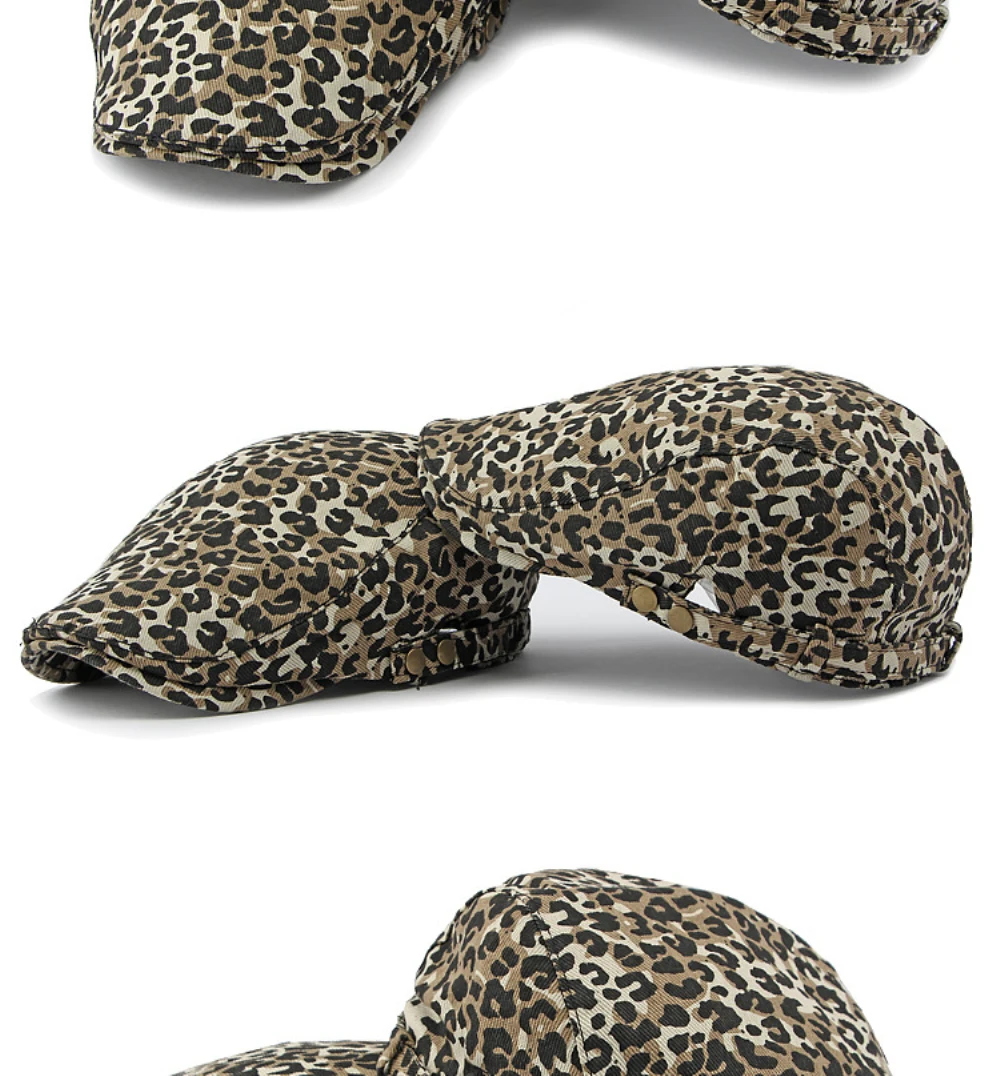 HT4377 Herren-Baskenmützen Damen Vintage Leoparden-Künstlermütze Unisex Frühlings-Ivy-Flatcap Verstellbare Baskenmützen – Detail 3