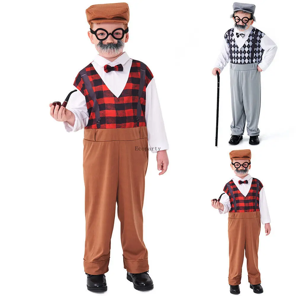 

Kids Boy Grandpa Old Man Cosplay 100 Days of School Costume Performance Outfits cosplay anime clothes disfrace mujer