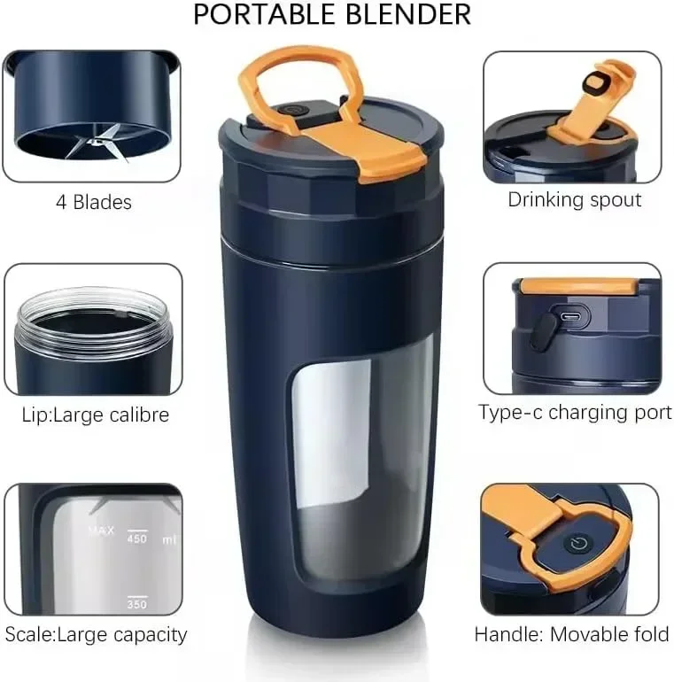 Hot Portable Juicer Blender 600ml Rechargeable Ice Crusher Electric Mini Juice Cup Extractor Four Blade Knife Juice Machine