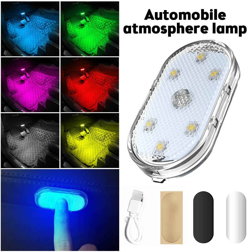 LED Innen Auto Licht Drahtlose Bunte Atmosphäre Lampe Auto LED Touch  Lichter Auto Dach Decke Lampe USB Lade Lesen Lampen - AliExpress
