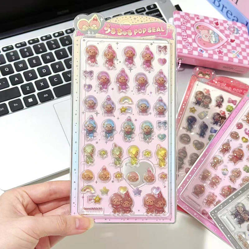 Adesivi 3D in Cristallo, Simpatici Adesivi Monchhichi per Scrapbook, Decorazioni Fai-da-Te per Cover Telefono, Adesivi Decorativi Estetici, Regali - immagine 6