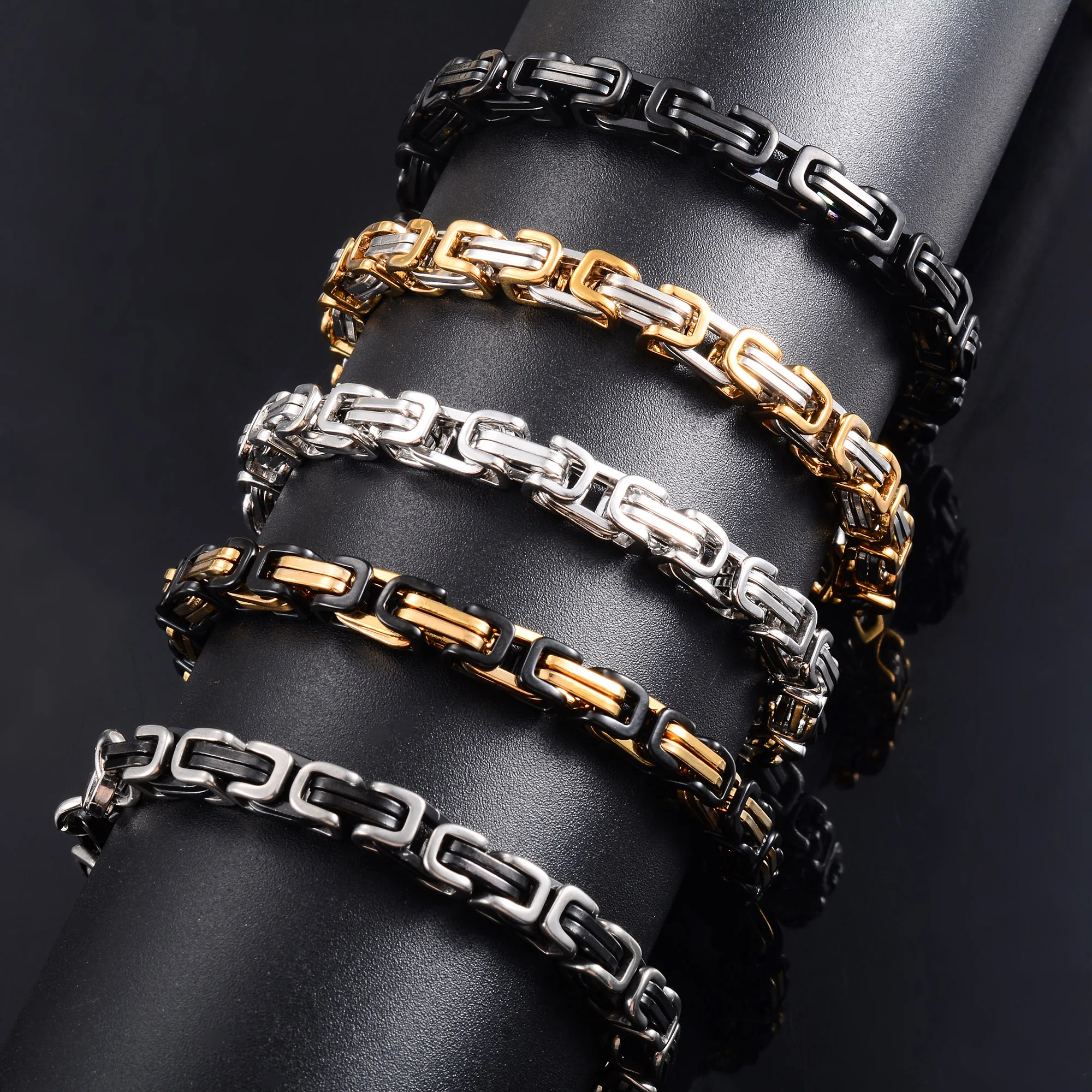 VIntage Stainless Steel Byzantine Bracelet Men Chunky Punk Hand Chain Hip Hop Boy Anklet Wristband Metal Jewelry 5mm 23cm chain bracelet stainless steel bracelet