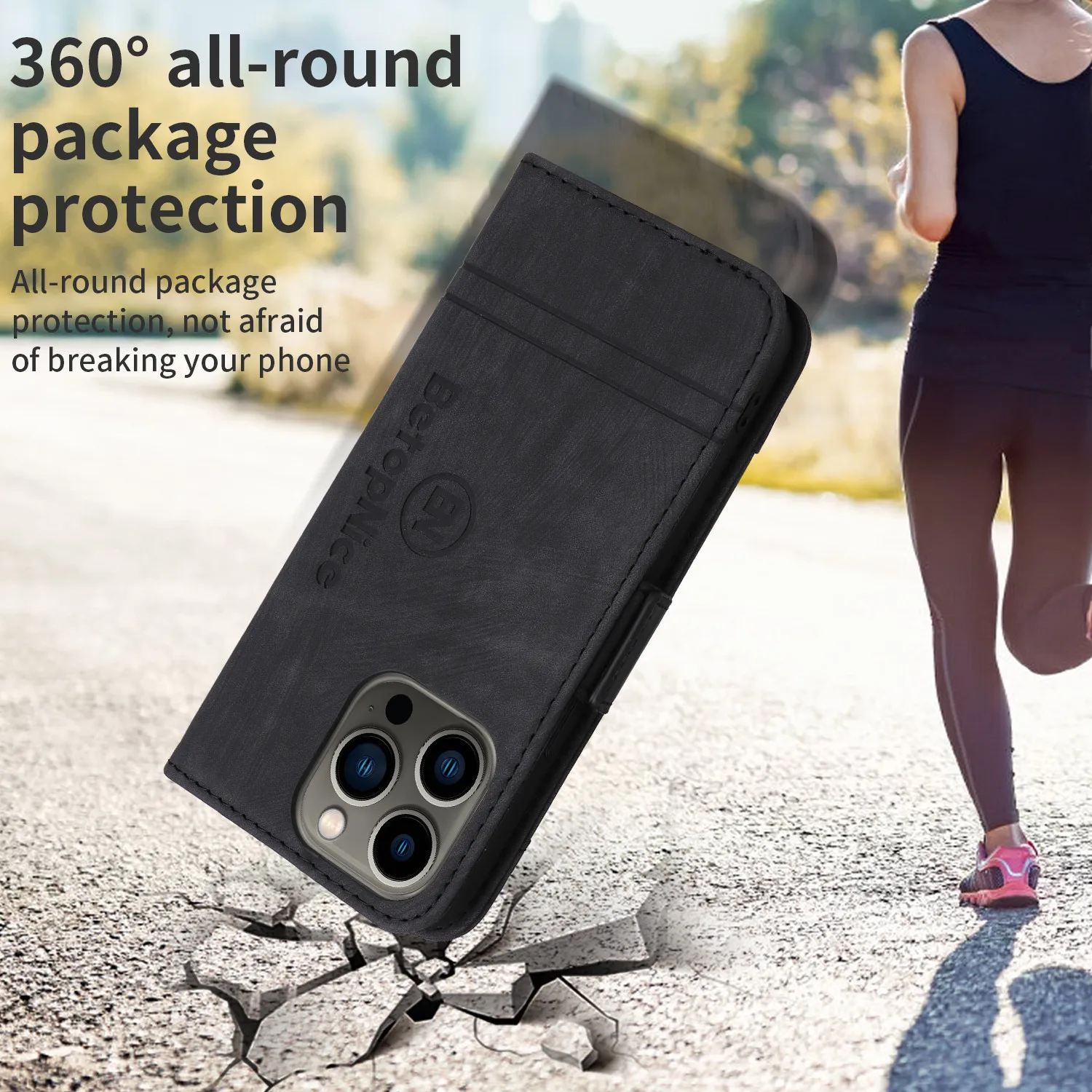 Leather Flip Phone Case with Magnetic Wallet and Stand