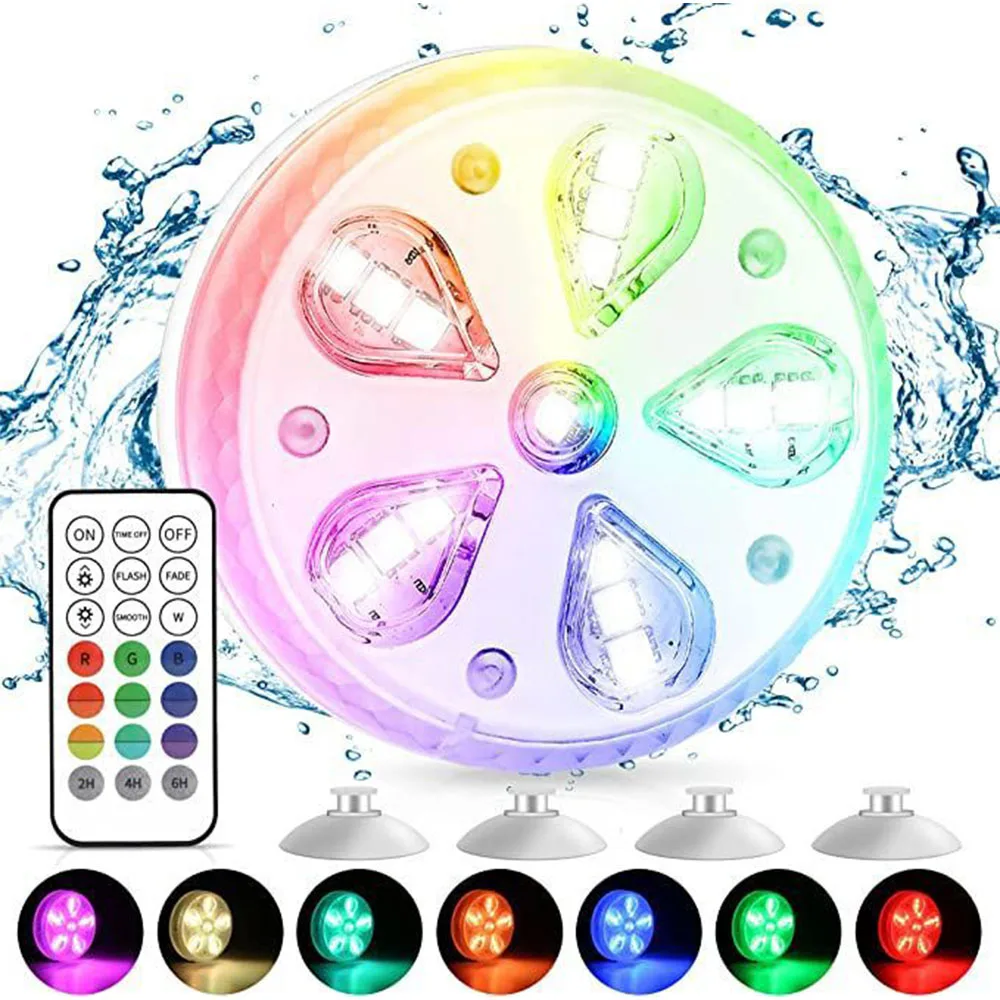 16LEDs Submersible LED Lights with Remote Underwater Pool Light IP68 Magnet Bright Lamp RGB for Pond Pool Aquarium Party Decor