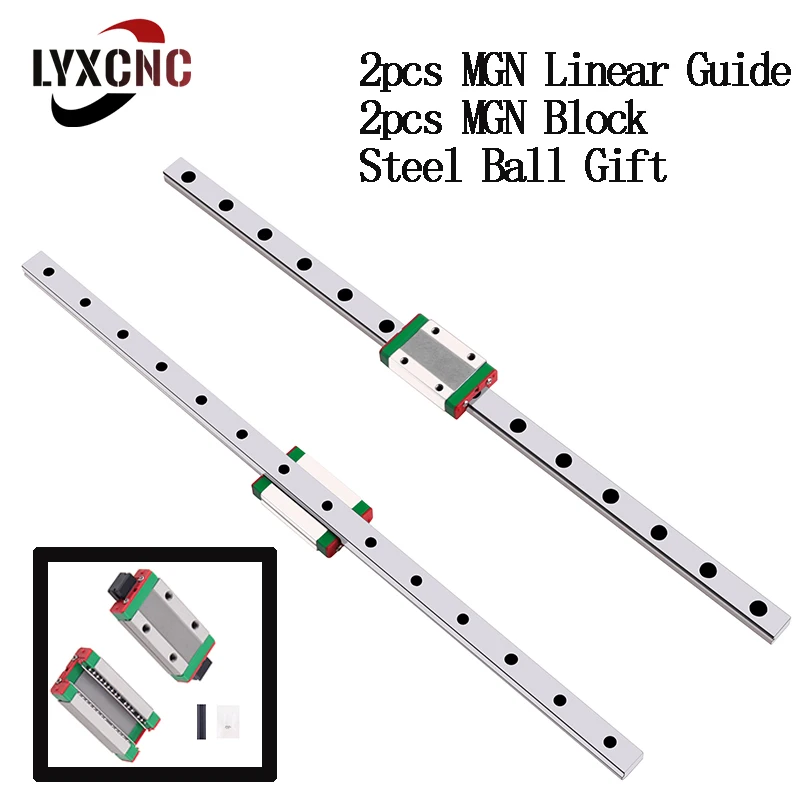 2pcs MGN Linear Guide+4pcs Carriage MGN7/9/12/15 Miniature Rail Slide 250 400 500 550 600 800 900mm CNC 3D Printer |