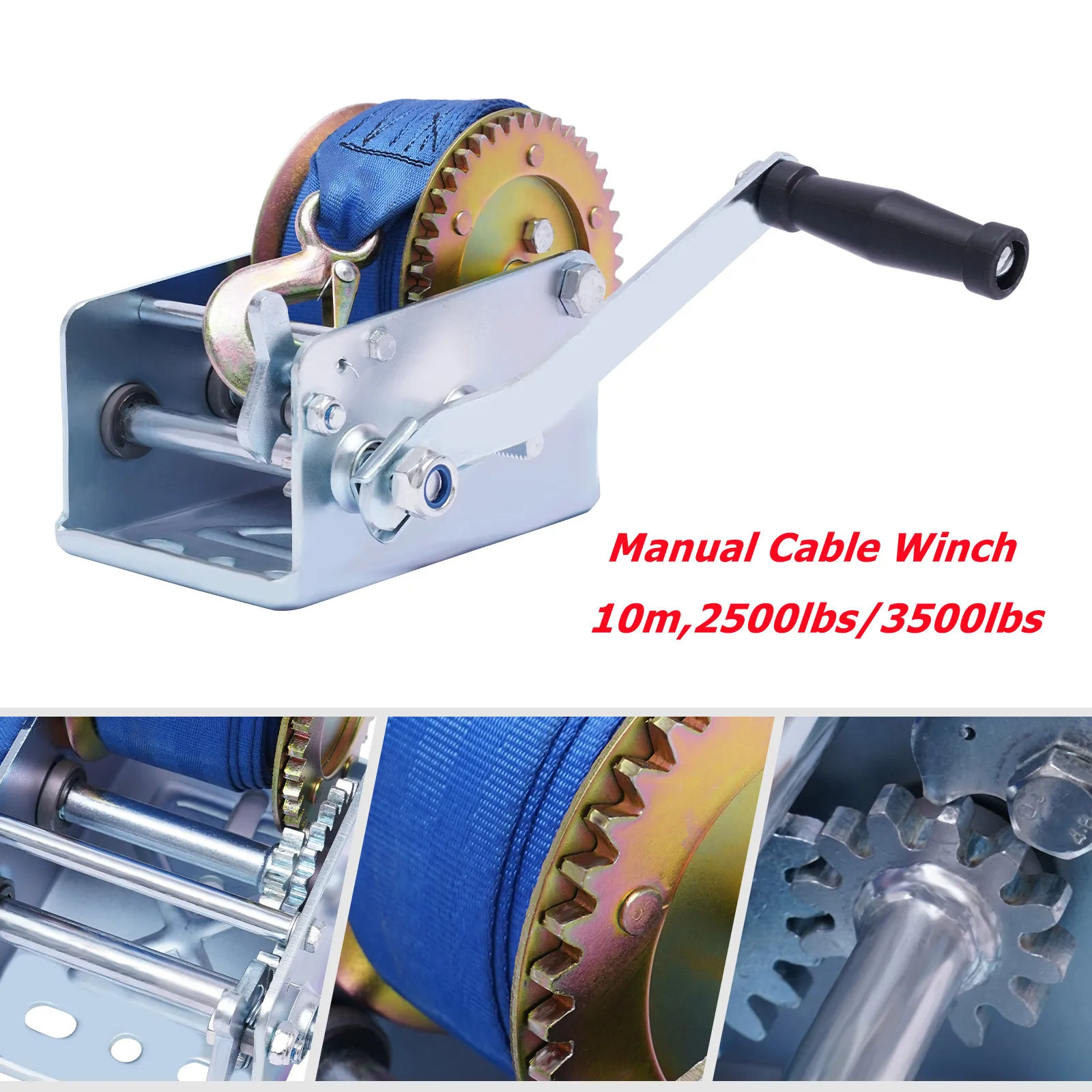 ProfessionalManualCableWinchwith10mBlueCablePullingLifting