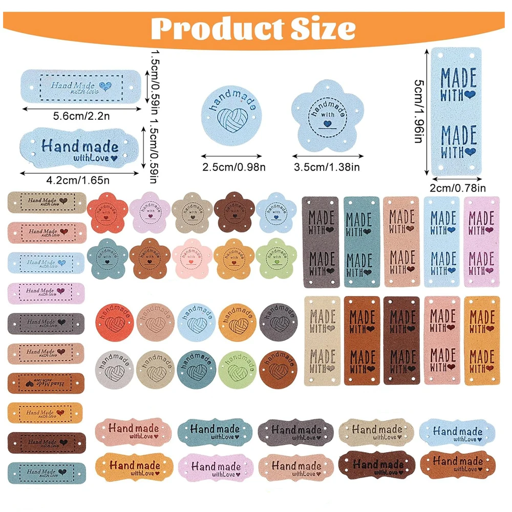 Leather Tags Clothing Labels 20 Handmade Colorful PU Leather Tags with Holes Crochet Sewing Labels For Embossed Tag Clothes Accessories
