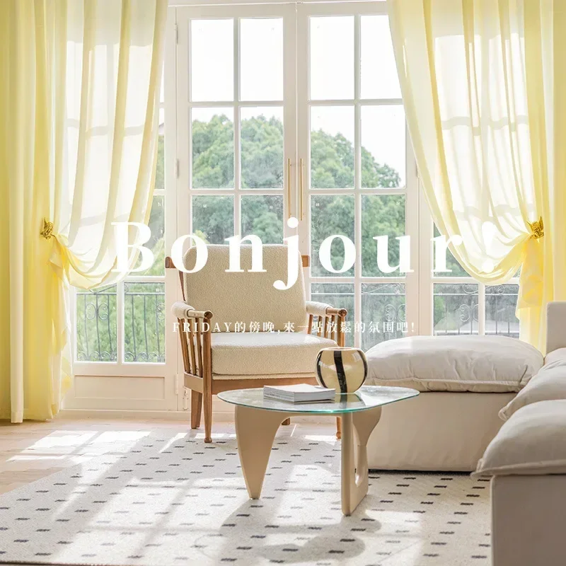 Yellow Tulle Sheer Modern Curtains for Living Room Bedroom Dining Kitchen Luxury Ready-made Curtains Customize 2