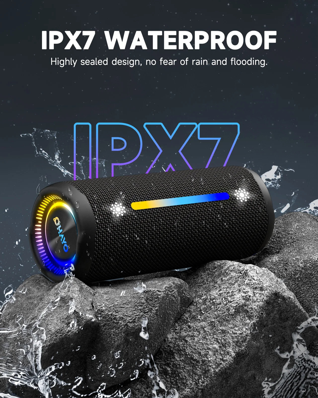 OHAYO X10MAX Bluetooth Speaker 35W - IPX7 Waterproof, Powerful Stereo Sound, 24H Playtime, TWS Pairing, Dazzling Lights, Bass Up 4
