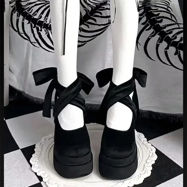 Platform Mary Janes Shoes Women Suede Luxury High Heel Lace Up Trend Lolita Shoes Elegant Chunky Party Pumps Zapatos De Mujer