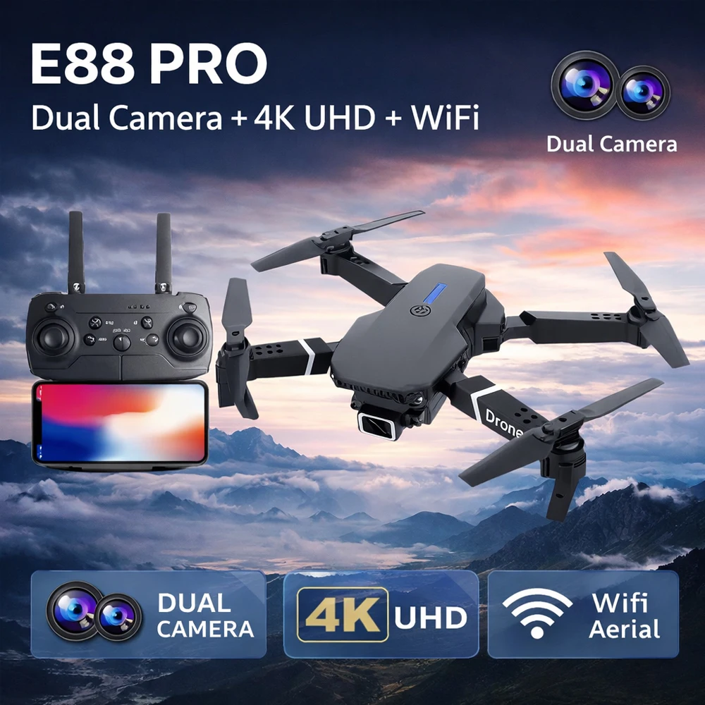 접이식 WiFi 항공 카메라 쿼드콥터 듀얼 렌즈 HD 이미지 전송 광학 흐름 호..