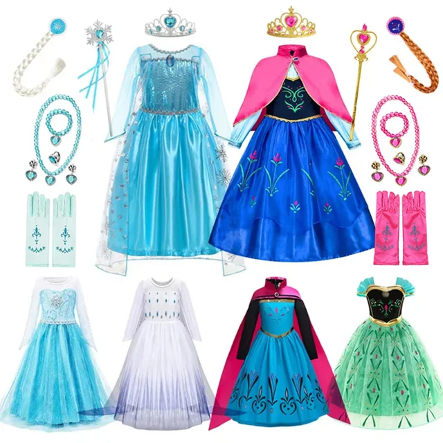 Disney Elsa Anna Princess Dresses Girls Mesh Sequin Dress