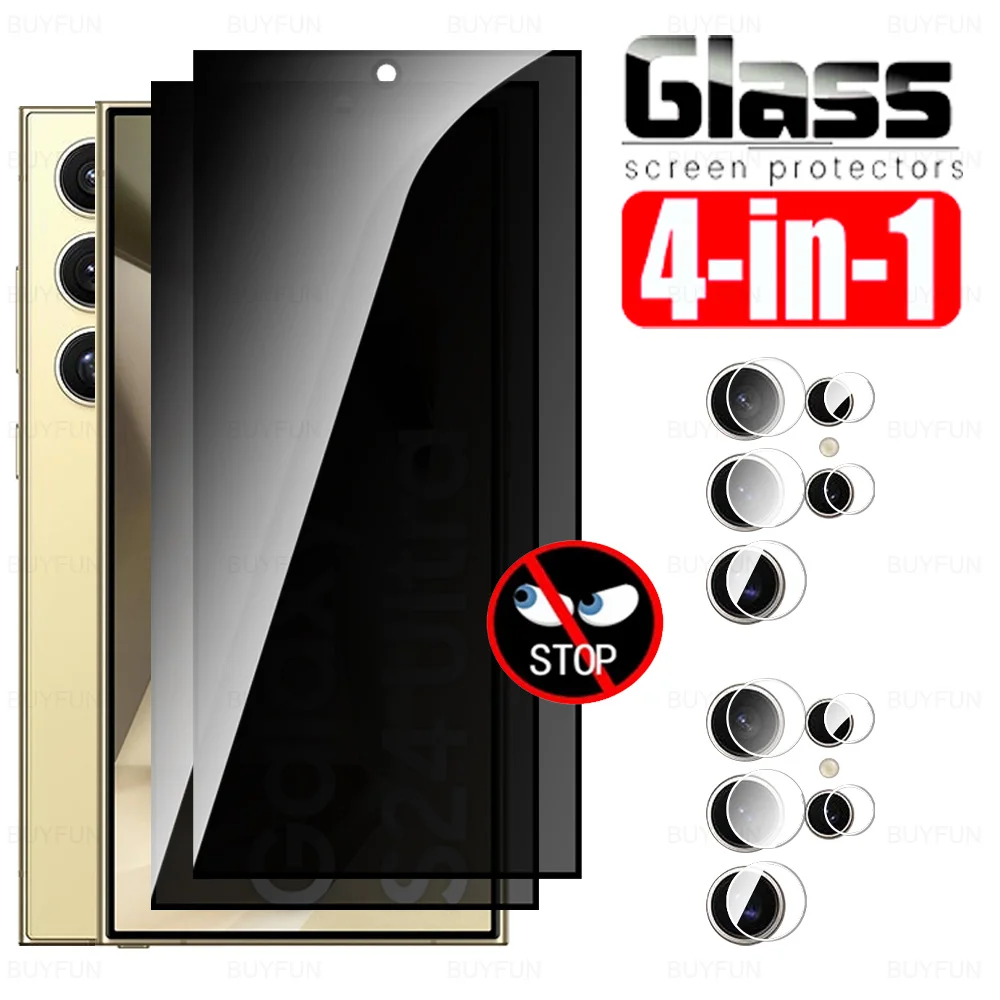 Vetro Premium Privacy 4 In 1 Per Samsung Galaxy S24 Ultra 5G Vetro Temperato Anti Spia S24Ultra S 24 Plus 5G Protezione Dello Schermo Dell'Obiettivo