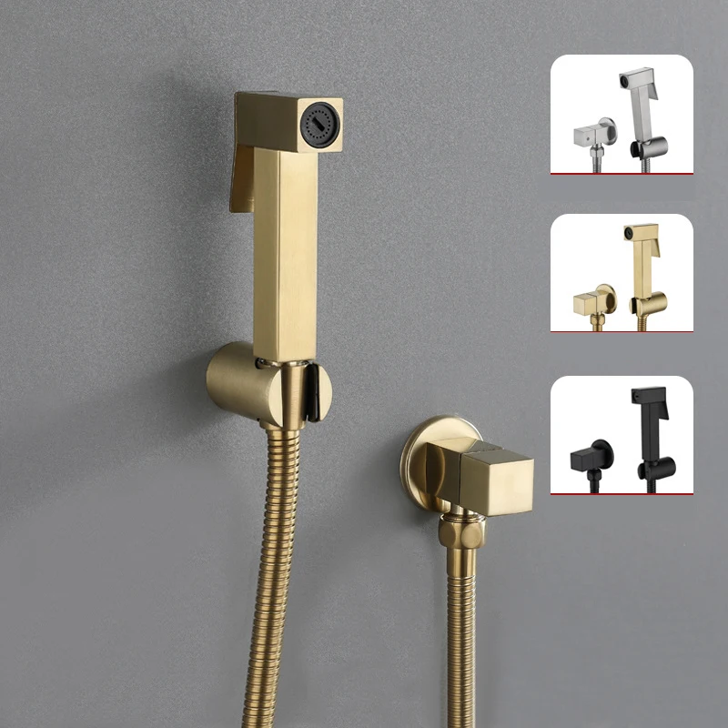 แปรงมือถือห้องน้ํา bidet sprayer ชุดอุปกรณ์เสริมสีดํา Bidet ก๊อกน้ําสําหรับห้องน้ํา sprayer หัวฝักบัวทําความสะอาดด้วยตนเอง GOLD 1