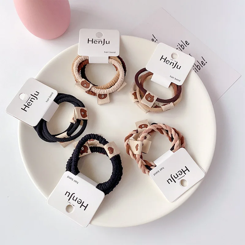 

4Pcs/Set Sweet Heart Bear Hair Rope Elastic Rubber Band For Women Girls Hairband Ponytail Scrunchies Hair Accessories Headwear