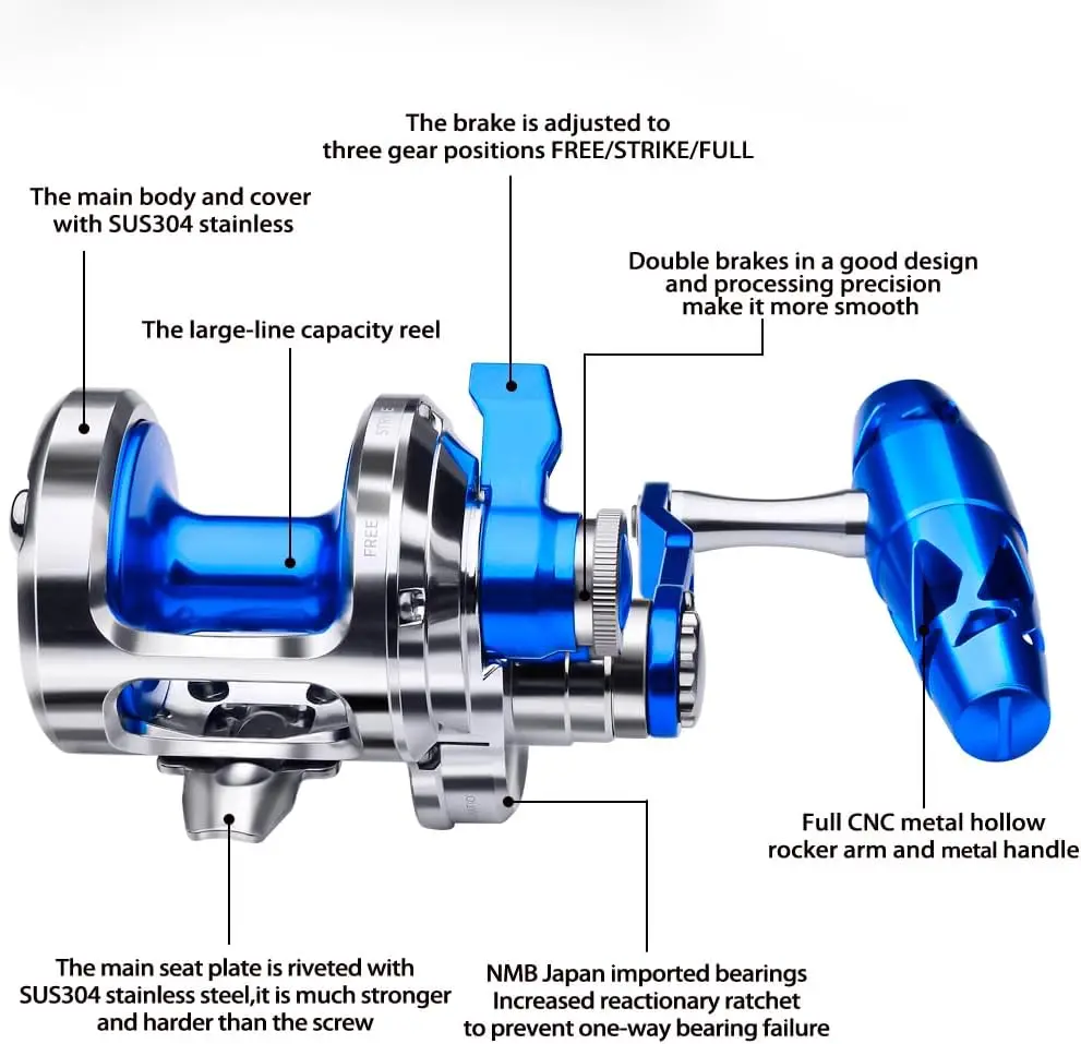 Jigging Reel Conventional Reels-Lever Drag Saltwater Heavy Duty Deep Ocean Big Game Offshore Round Aluminum Trolling R