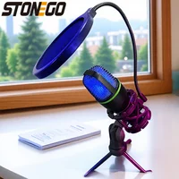 RGB Lighting Microphone Kit with Tripod Stand Professional Condenser Mic for Streaming YouTube Podcasts and Recording