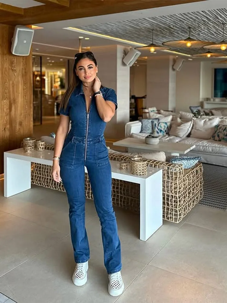 Sleeveless Blue Jean Bodysuit Denim Romper Shorts Gupgi Women