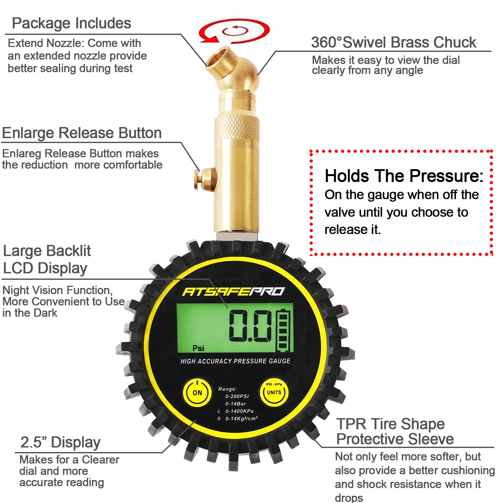  Ÿ̾ з  ATsafepro Ÿ̾  200 PSI, ڵ Ʈ SUV  Ʈ LCD ÷