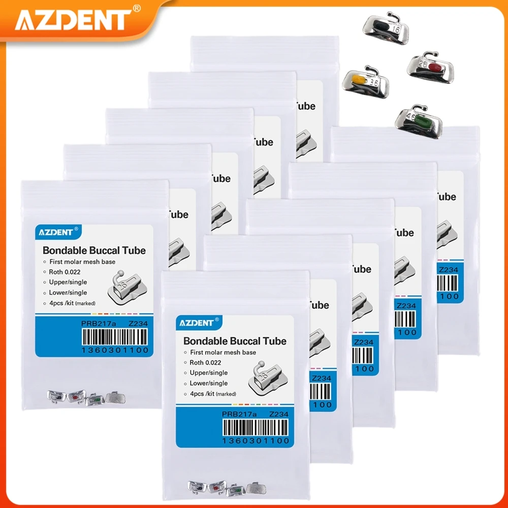 

AZDENT 10 Packs Dental Orthodontic Buccal Tubes for 1st Molar Teeth Non-Convertible Bondable with Laser Mark Roth MBT Edgewise